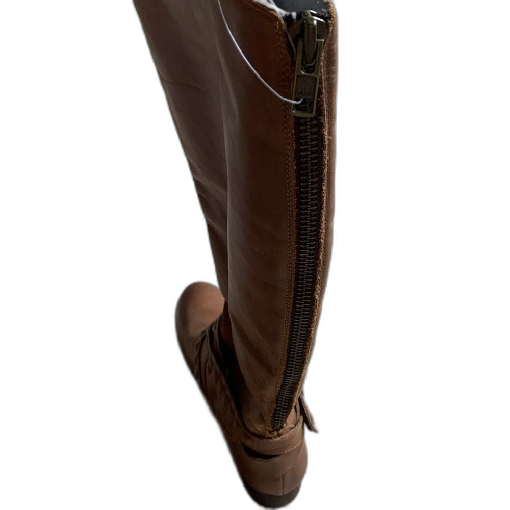MNTG Brown Leather Riding Boots Size 5.5 NWT Studded Strap Tall Flat Moto Boho - Picture 5 of 10